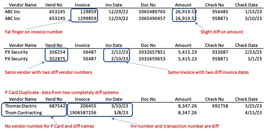 duplicate payment spreadsheet example