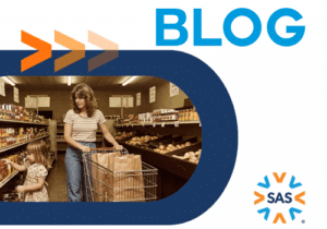 BLOG title with a picture of a woman grocery shopping with her daughter in as scene from early 1980s.